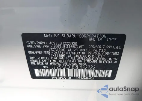 2024 Subaru Forester Premium from USA, damaged, VIN JF2SKACC8RH432222